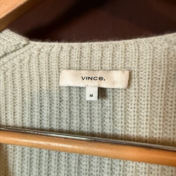 VINCE | Mint Green 100% Cashmere Shaker Knit Chunky Cardigan Sweater | Medium - Picture 4 of 7